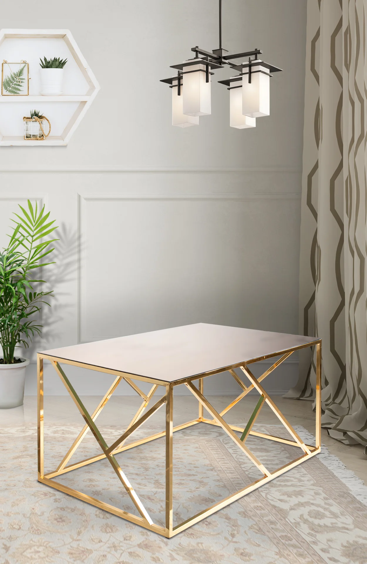Bristol Middle Coffee Table Rectangle Gold 100x70 cm