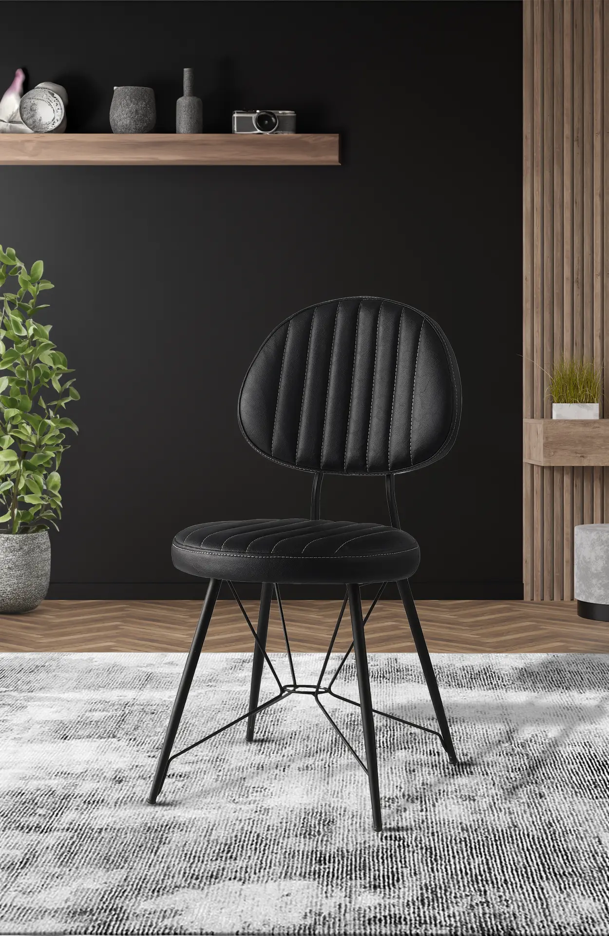 Amos Metal Chair Leather Sitting Modern Design Dining Room