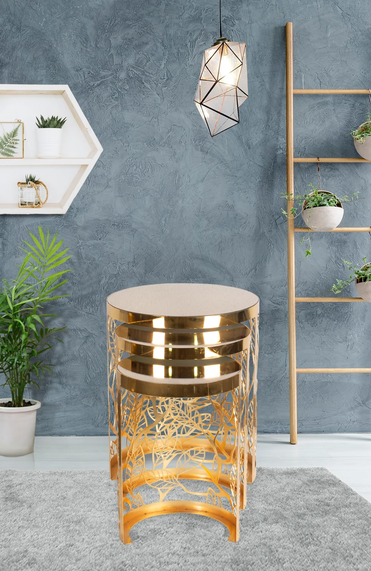 Orsa Nesting Coffee Table Round Gold Metal 