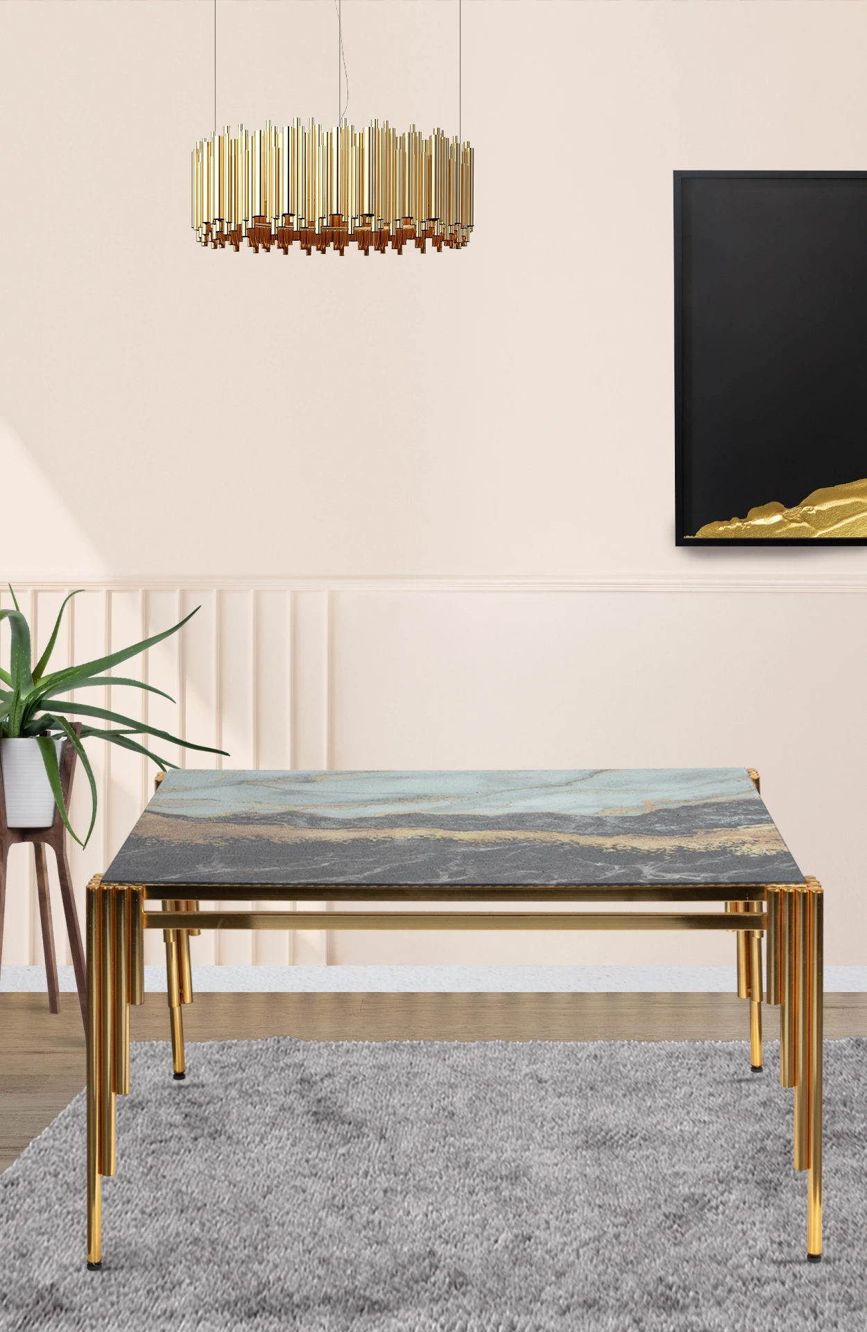 Barcelona Middle Coffee Table rectangle Gold 80 cm