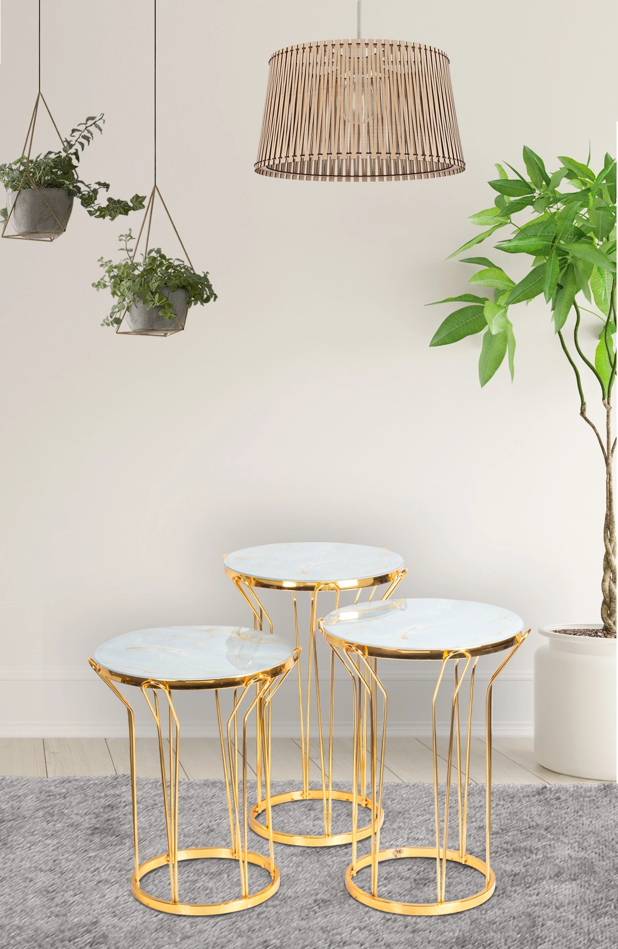 Horn Nesting Coffee Table Round Gold Metal