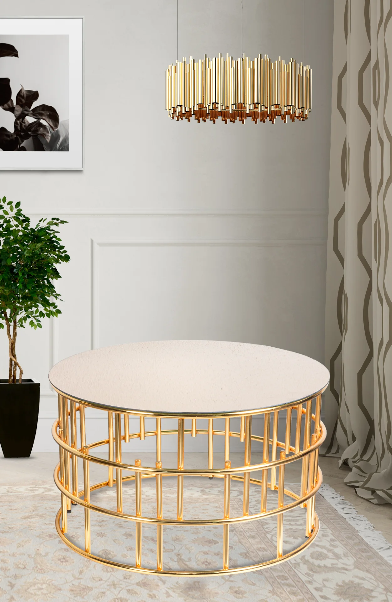 Valencia Middle Coffee Table Round Gold 80 cm